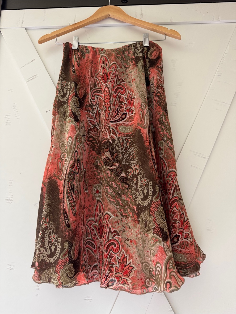Notations Coral and Brown Paisley A-Line Skirt